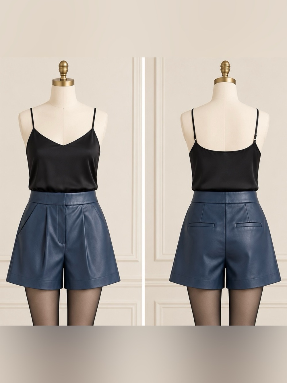 NWOT VERONICA BEARD Haina Navy Vegan Leather Pleated High Rise Designer Shorts - Picture 6 of 15